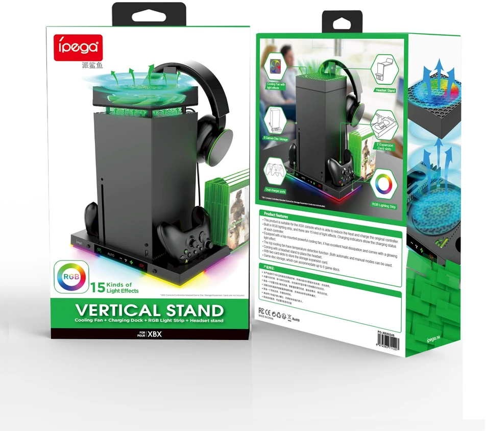 iPega XBX024S daugiafunkcis įkrovimo RGB stovas su aušinimu, skirtas XBOX