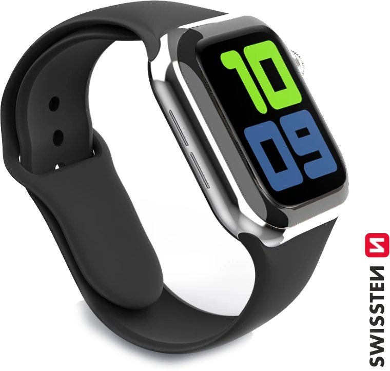 Swissten Išmaniojo laikrodžio Apple 1/2/3/4/5/6/SE silikoninis dirželis, Juodos spalvos, 42/44mm