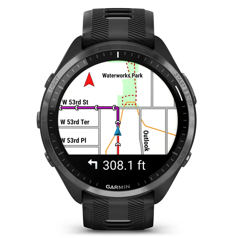 Garmin Išmanusis laikrodis Forerunner® 965, Pilkos anglies spalvos korpusas su juodos ir pilkos spalvų dirželiu