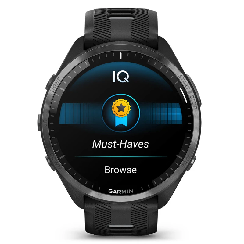 Garmin Išmanusis laikrodis Forerunner® 965, Pilkos anglies spalvos korpusas su juodos ir pilkos spalvų dirželiu