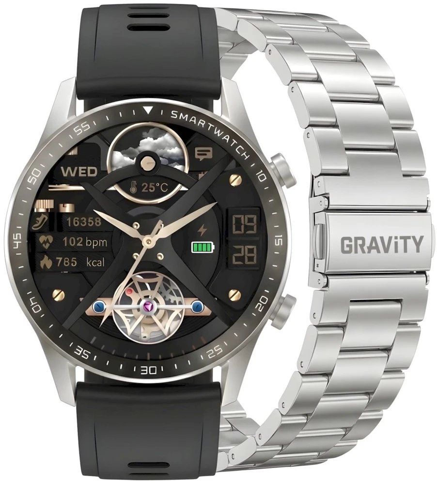 Išmanusis laikrodis Gravity Sidabrinė Apyrankė + Dirželis GT10-6