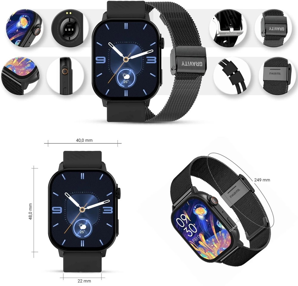 Išmanusis laikrodis UNISEX GRAVITY GT15-1 - ROZMOWY BLUETOOTH, DODATKOWY PASEK (sg029a)