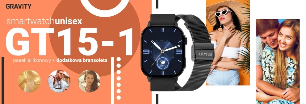 Išmanusis laikrodis UNISEX GRAVITY GT15-1 - ROZMOWY BLUETOOTH, DODATKOWY PASEK (sg029a)