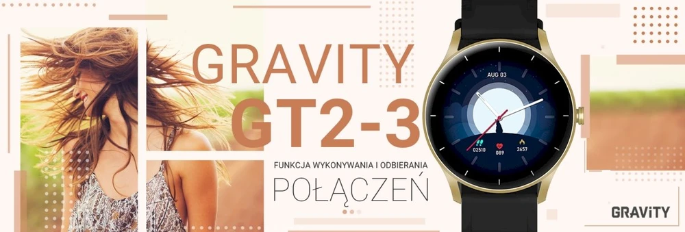 Išmanusis laikrodis Gravity GT2-3, Auksinės spalvos korpusas su juodos spalvos silikoniniu dirželiu