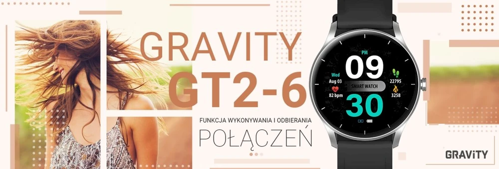 Išmanusis laikrodis Gravity GT2-6, Sidabro spalvos korpusas su juodos spalvos dirželiu