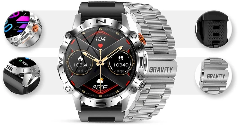 Išmanusis laikrodis MĘSKI GRAVITY GT20-2 - AMOLED, DODATKOWY PASEK (sg024b)
