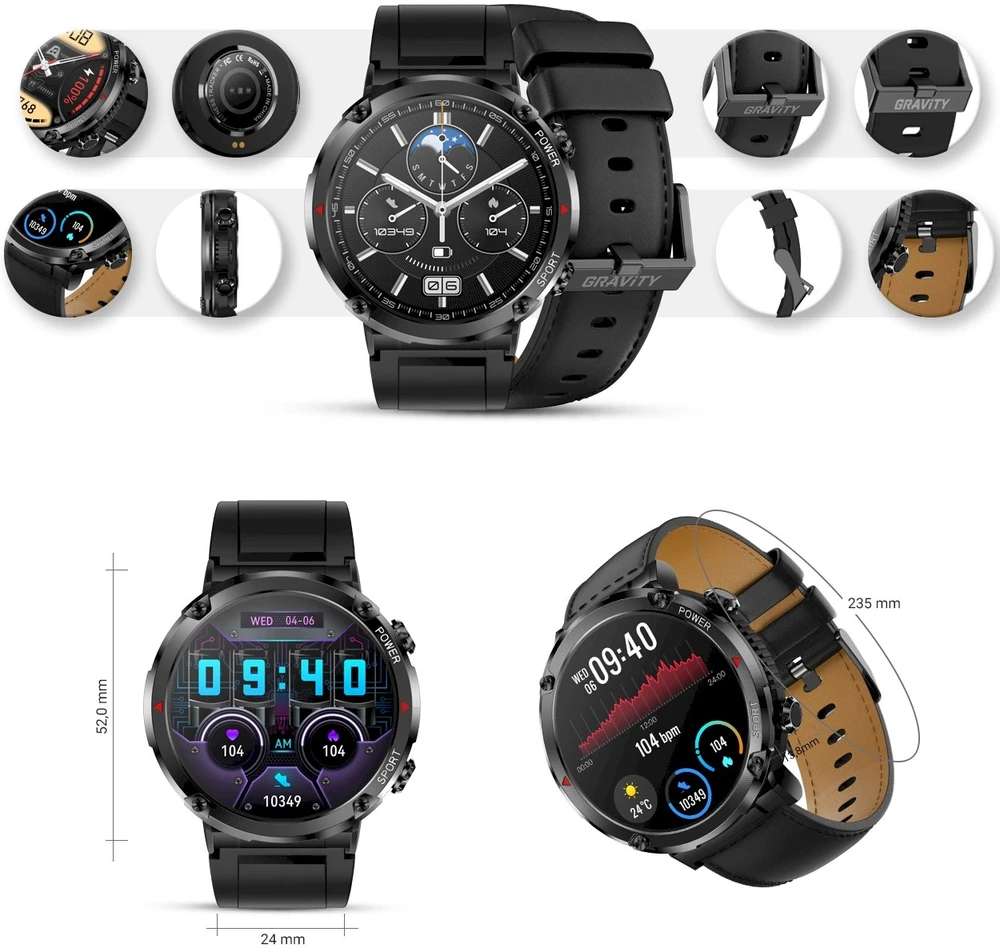 Išmanusis laikrodis MĘSKI GRAVITY GT21-3 - BLUETOOTH CALL, DODATKOWY PASEK (sg025c)
