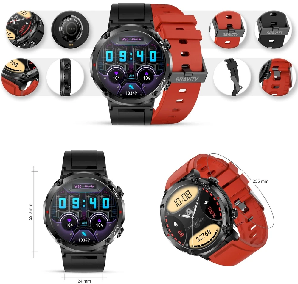 Išmanusis laikrodis MĘSKI GRAVITY GT21-6 - BLUETOOTH CALL, DODATKOWY PASEK (sg025f)