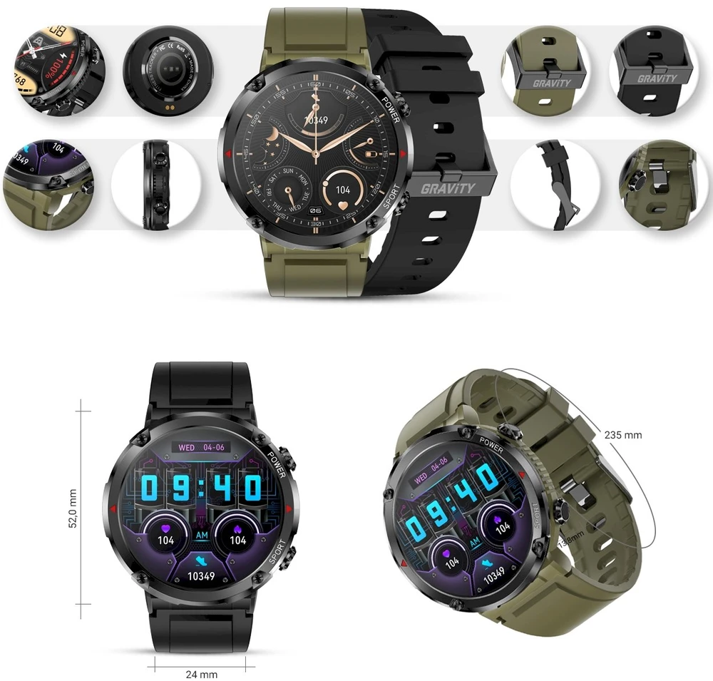 Išmanusis laikrodis MĘSKI GRAVITY GT21-7 - BLUETOOTH CALL, DODATKOWY PASEK (sg025g)