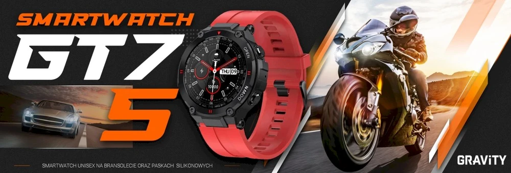 Išmanusis laikrodis Gravity GT7-5, Juodos spalvos korpusas su raudonos spalvos dirželiu