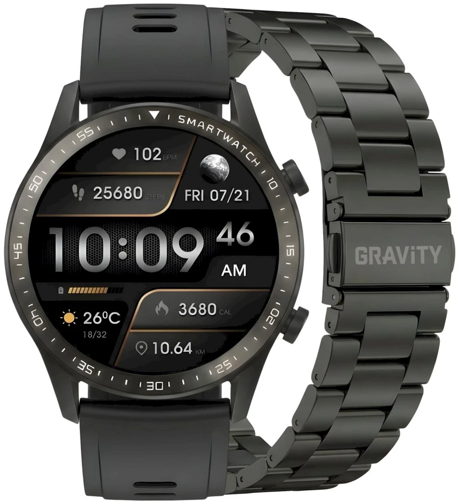 Išmanusis laikrodis Gravity, juoda apyrankė ir dirželis GT10-1