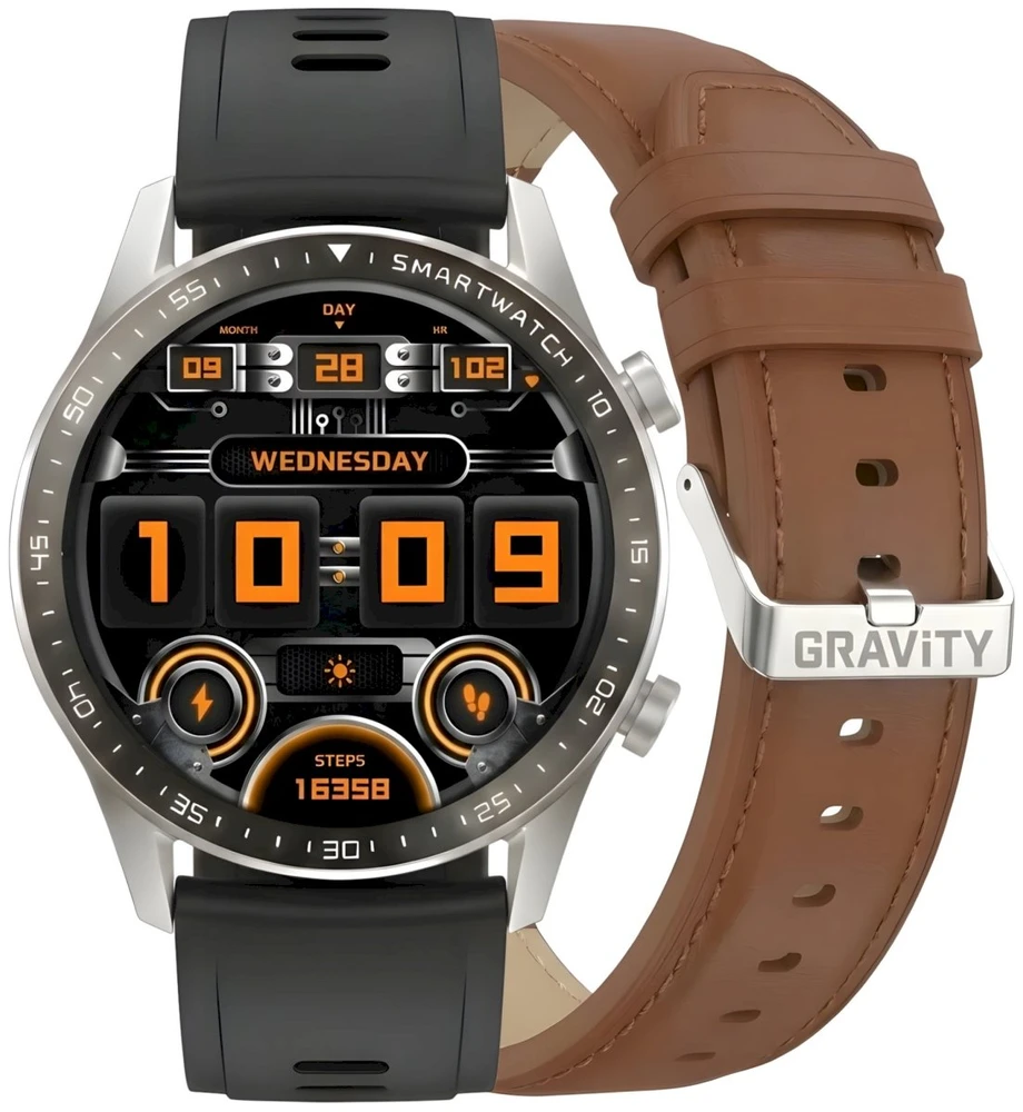 Išmanusis laikrodis Gravity Sidabrinis 2 dirželiai GT10-8