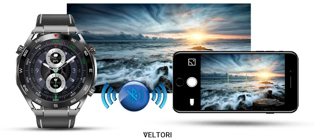 VELTORI VT100-1 Išmanusis laikrodis + Juodas silikoninis dirželis + Juoda ekooda