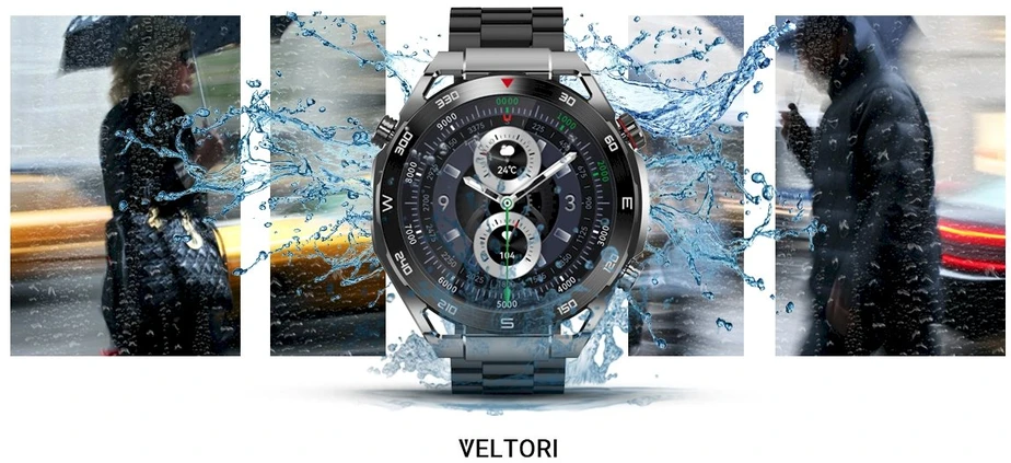 VELTORI VT100-1 Išmanusis laikrodis + Juodas silikoninis dirželis + Juoda ekooda