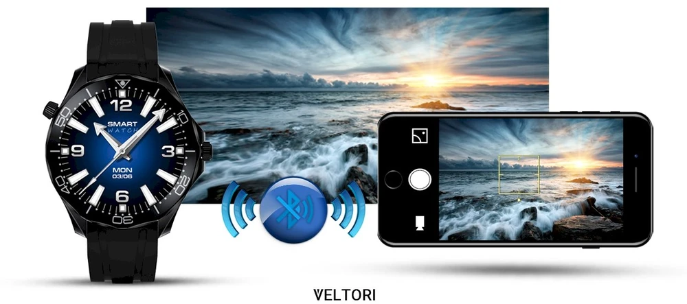 VELTORI VT150-1 Išmanusis laikrodis Juodas silikoninis dirželis ir Juoda apyrankė