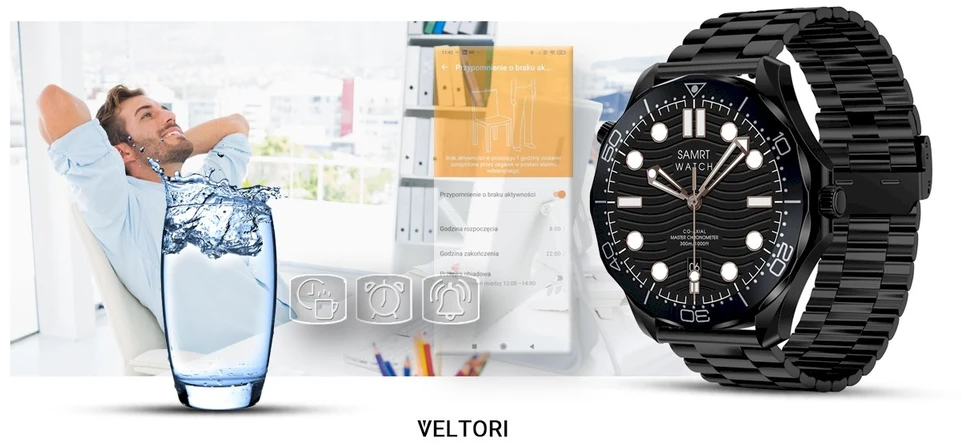 VELTORI VT150-1 Išmanusis laikrodis Juodas silikoninis dirželis ir Juoda apyrankė