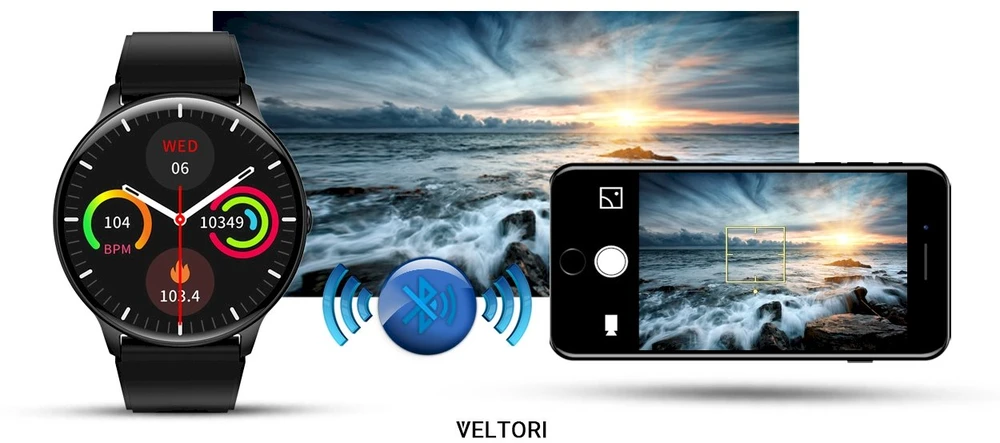 VELTORI VT160-1 Išmanusis laikrodis su juodu silikoniniu dirželiu