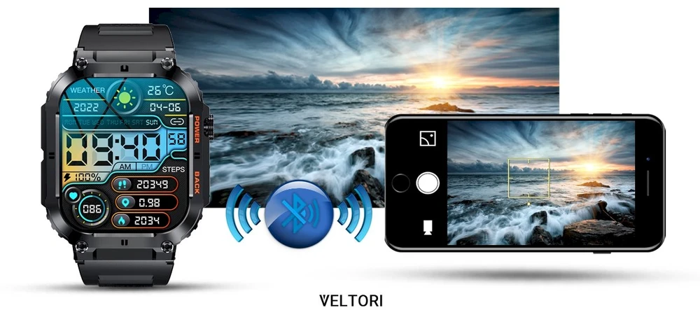VELTORI VT200-1 Išmanusis laikrodis su juodu silikoniniu dirželiu