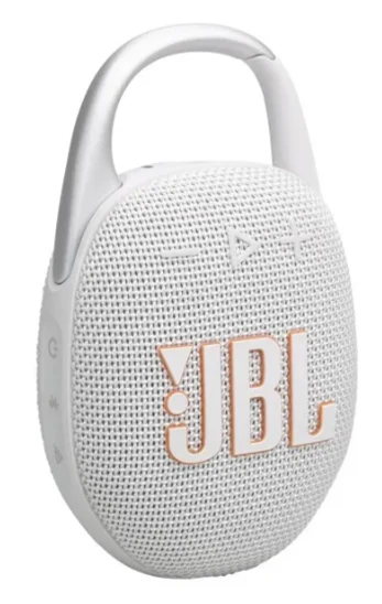 JBL Clip 5 nešiojama kolonėlė, Baltos spalvos