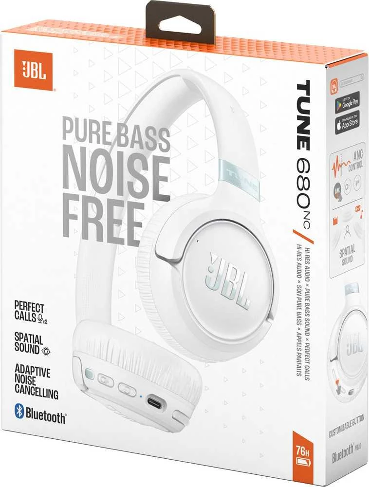 JBL Tune 680NC Bluetooth Belaidės Ant ausų uždedamos Ausinės Baltas EU
