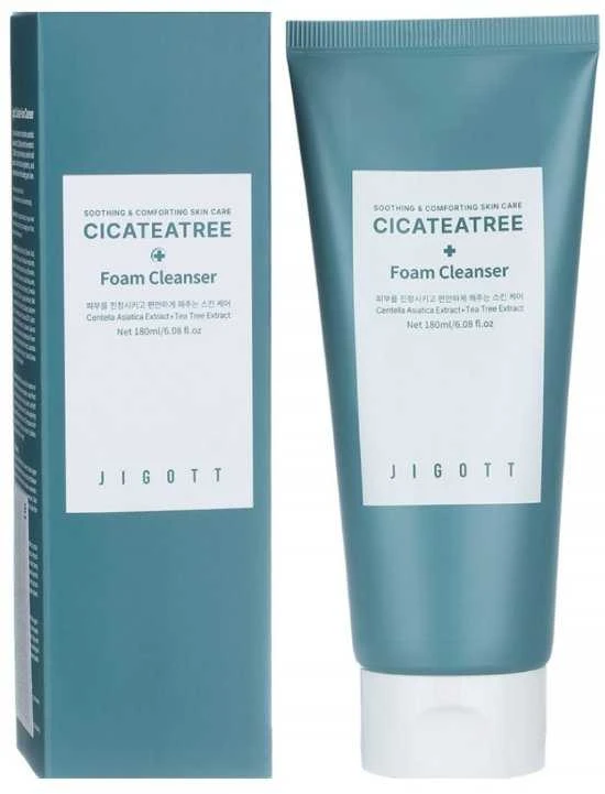 JIGOTT Cicateatree Foam Valiklis - valomosios veido putos su Centella Asiatica ir arbatmedžio ekstraktais, 180 ml