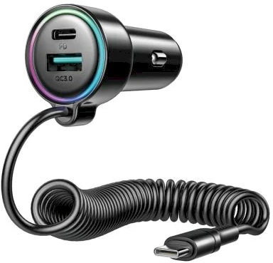 Įkroviklis automobilinis Joyroom (JR-CL07) 3IN1 (1xUSB, 1xUSB-C 1.6M 72W) su Type-C laidu juodas
