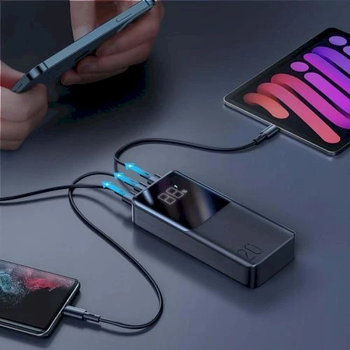 Joyroom JR-QP192 Star Series Mini 20000mAh 22.5W Powerbank with Digital Ekranas - Juodas