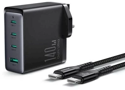 Įkroviklis GaN UK Joyroom JR-TCG05UK 140W 3x USB-C USB-A + kabelis USB-C / USB-C 240W 1.2m