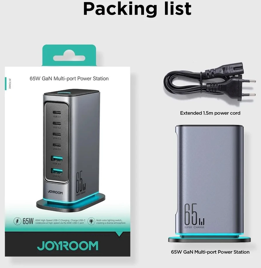 Įkroviklis Joyroom (JR-TCM02) (4xUSB-C; 2xUSB; 65W) juodas