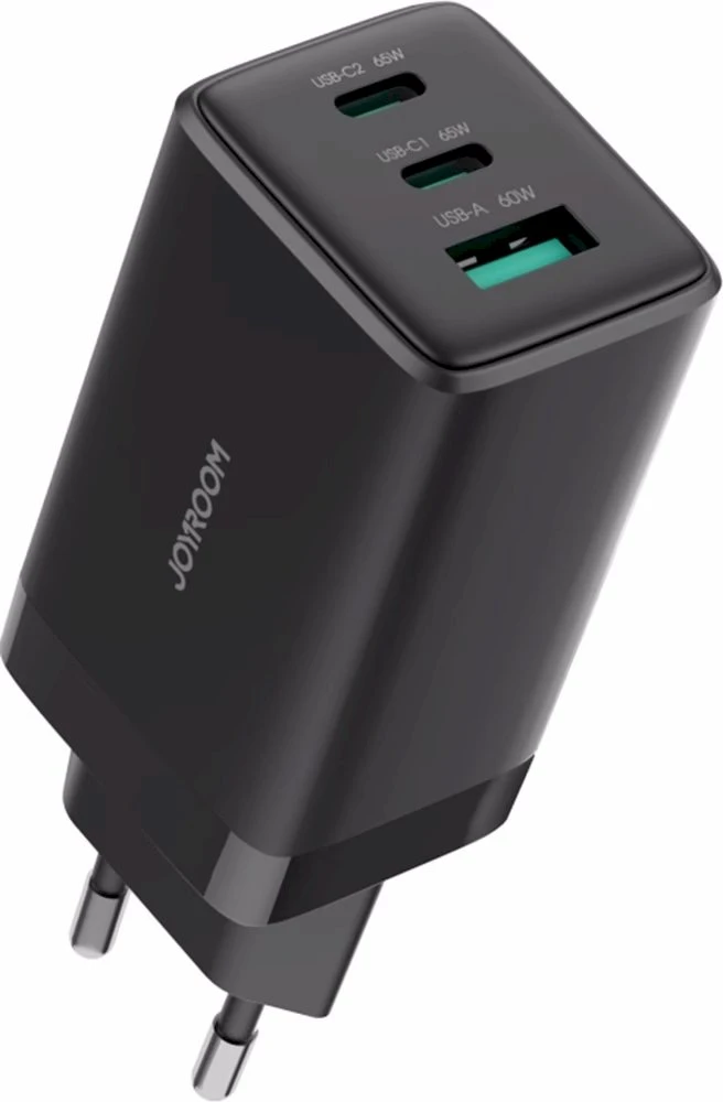 Joyroom JR-TG10 65W GaN 2x USB-C + USB-A sieninis įkroviklis su 100W USB-C - USB-C 1,2 m laidu - juodas