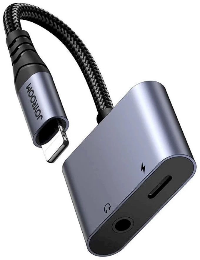Du viename garso adapteris Joyroom SY-L01 Lightning iki 3.5 mm + Lightning (juodas)