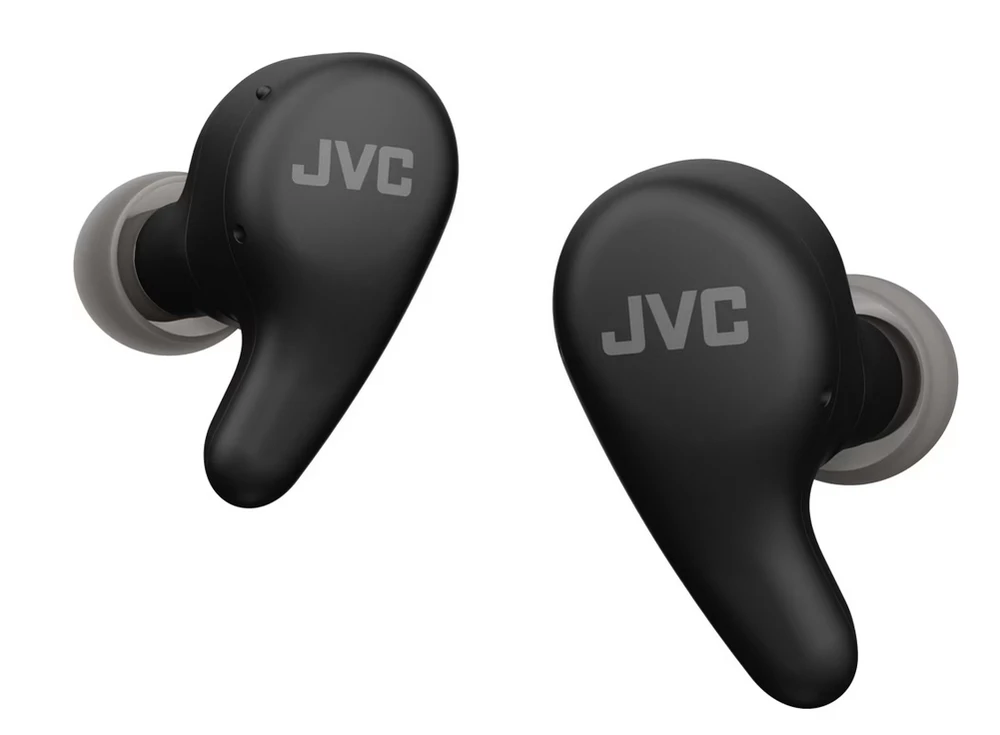 Juodos JVC belaidės ausinės su silikoniniais antgaliais