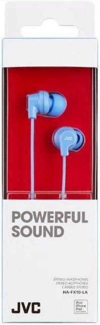 JVC HA-FX10LAE žydros ausinės pakuotėje
