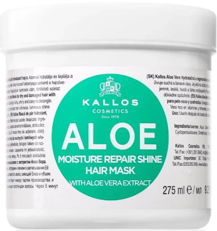 Kallos Cosmetics Aloe Vera Moisture Repair Shine Hair Mask kaukė plaukams, 275 ml