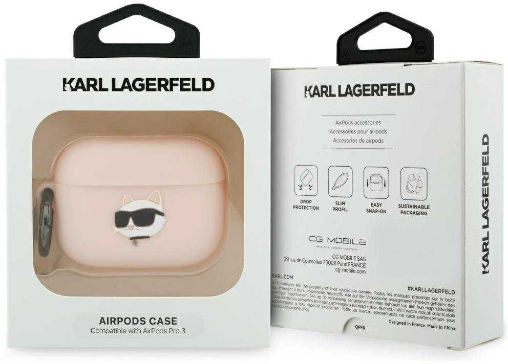 Karl Lagerfeld 3D Logo NFT Choupette Head Silicone dėklas skirtas AirPods Pro 3 Rožinė