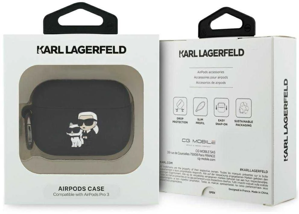 Karl Lagerfeld 3D Logo NFT Karl and Choupette Silicone dėklas skirtas AirPods Pro 3 juodos spalvos
