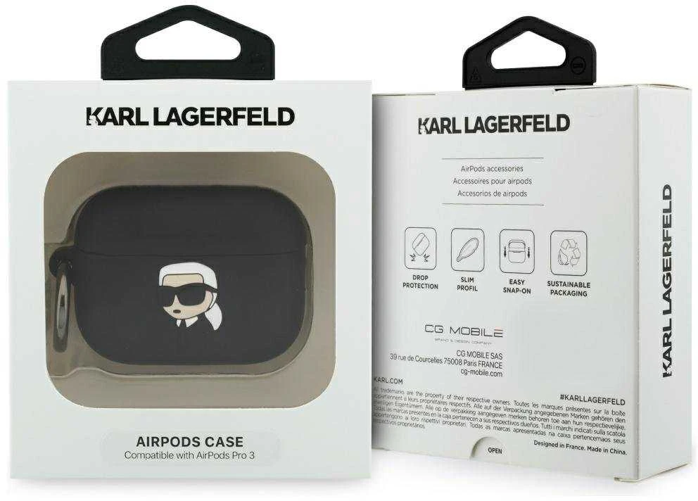 Karl Lagerfeld 3D Logo NFT Karl Head Silicone dėklas skirtas AirPods Pro 3 juodos spalvos