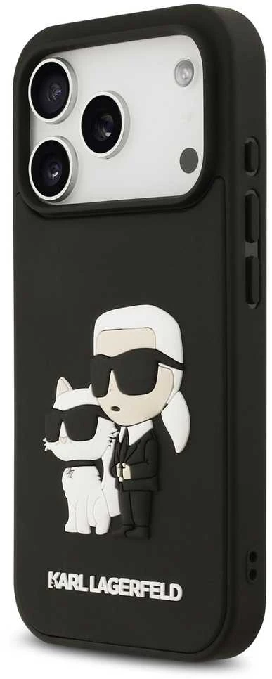 Karl Lagerfeld 3D Rubber Karl and Choupette dėklas skirtas Apple iPhone 17 Pro juodos spalvos