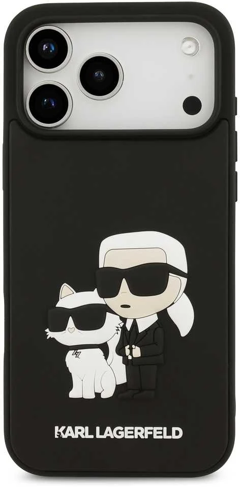 Karl Lagerfeld 3D Rubber Karl and Choupette dėklas skirtas Apple iPhone 17 Pro Max juodos spalvos