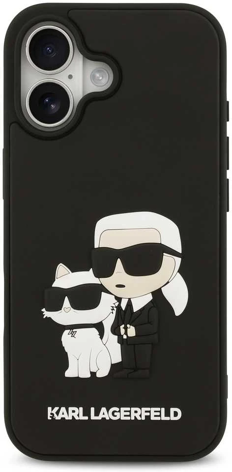 Karl Lagerfeld 3D Rubber Karl and Choupette dėklas skirtas Apple iPhone 17 juodos spalvos
