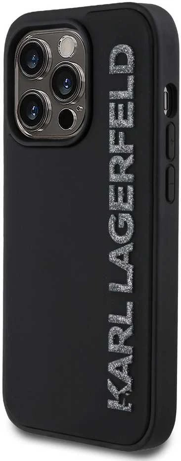Karl Lagerfeld 3D Rubber Glitter Logo Apple iPhone 14 Pro dėklas telefonui juodos spalvos