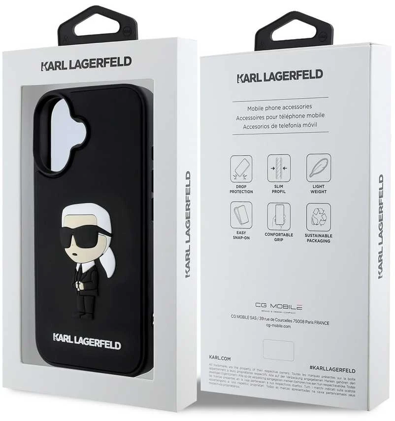 Karl Lagerfeld 3D Rubber Ikonik Apple iPhone 16 dėklas telefonui juodos spalvos