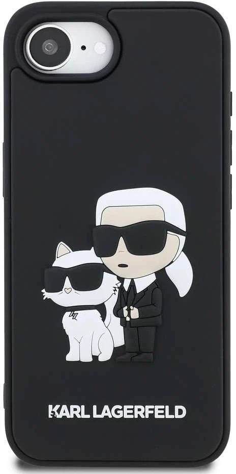 Karl Lagerfeld 3D Rubber Karl and Choupette dėklas skirtas Apple iPhone 16e juodos spalvos