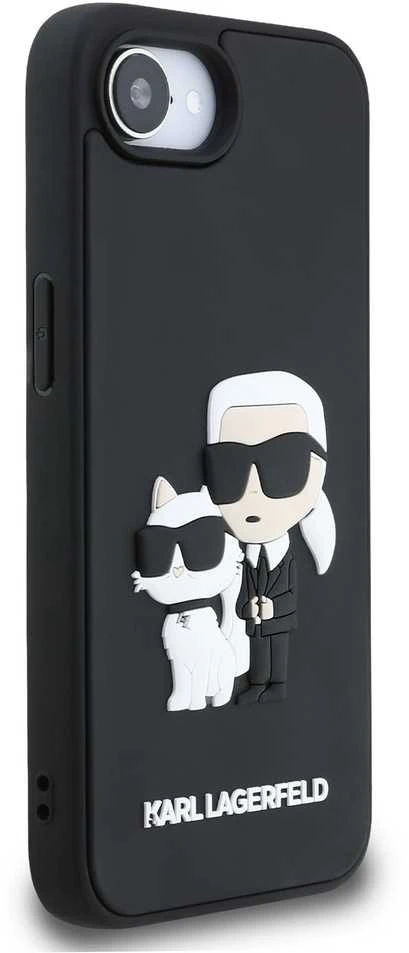 Karl Lagerfeld 3D Rubber Karl and Choupette dėklas skirtas Apple iPhone 16e juodos spalvos
