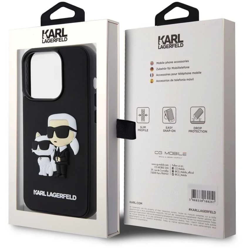 Karl Lagerfeld 3D Rubber Karl and Choupette Apple iPhone 13 Pro dėklas telefonui juodos spalvos