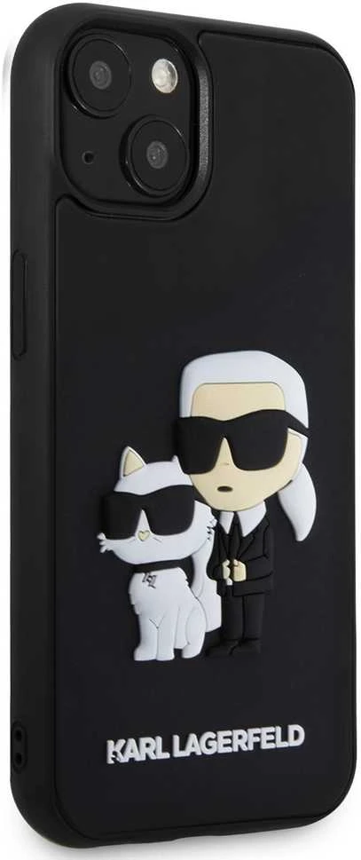 Karl Lagerfeld 3D Rubber Karl and Choupette dėklas telefonui Apple iPhone 13 juodos spalvos