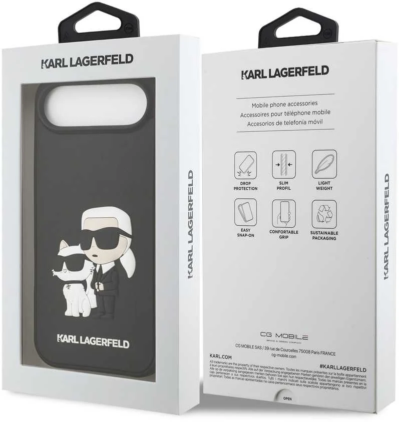 Karl Lagerfeld 3D Rubber Karl and Choupette dėklas skirtas iPhone Air juodos spalvos