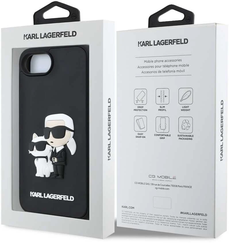 Karl Lagerfeld 3D Rubber Karl and Choupette dėklas skirtas Apple iPhone 16e juodos spalvos