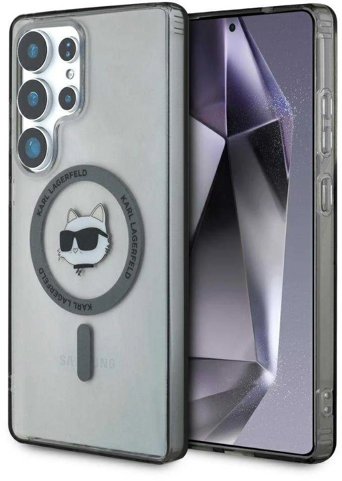 Dėklas Karl Lagerfeld Button Choupette Head Printed Logo MagSafe Samsung Galaxy S25 Ultra juodos spalvos