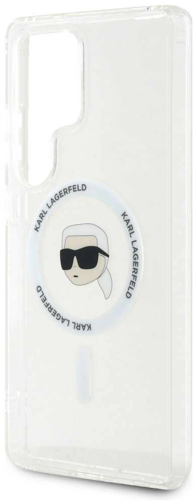 Dėklas Karl Lagerfeld Button Karl Head Printed Logo MagSafe Samsung Galaxy S25 Ultra baltos spalvos